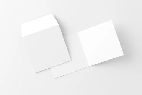 Square Folded Invitation Card With Envelope White Blank 3D Rendering Mockup Stock Illustration