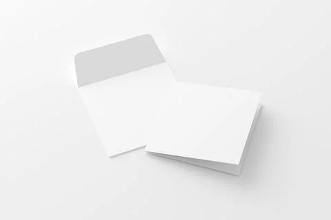 Square Folded Invitation Card With Envelope White Blank 3D Rendering Mockup Stock Illustration