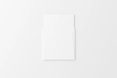 Square Folded Invitation Card With Envelope White Blank 3D Rendering Mockup Stock Illustration
