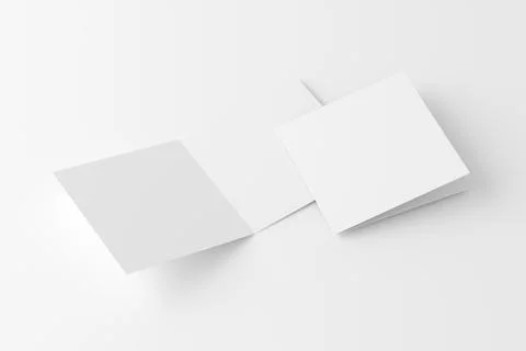 Square Folded Invitation Card With Envelope White Blank 3D Rendering Mockup Stock Illustration