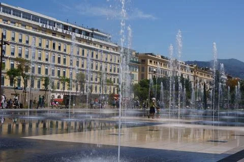 A square with Fontain in Nice. Stock Photos