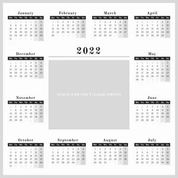 Square format Calendar for year 2022 in neutral black and white design and pl Illustrazione stock
