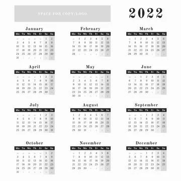 Square format Calendar for year 2022 in neutral black and white design Illustrazione stock