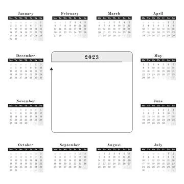 Square format Celandar for year 2023 in neutral black and white design Stock Illustration