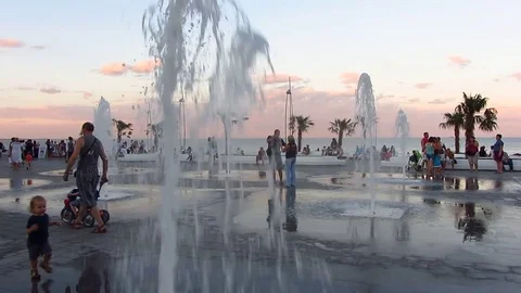 Square with Fountains at Dusk Stock Footage 80755361