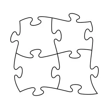Square four pieces of jigsaw puzzle. Teamwork concept. 스톡 일러스트
