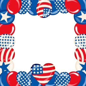 Square Frame for 4th July with balloons American flag pattern Stock Illustration