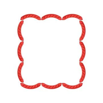 Square frame and sausages. Vector illustration on blank background. Stock Illustration