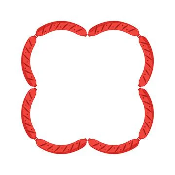 Square frame and sausages. Vector illustration on blank background. Stock Illustration