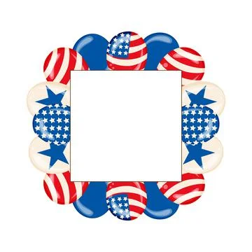 Square Frame with balloons American flag isolated vector Stock Illustration