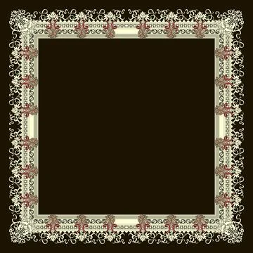 A square frame with a beautiful floral pattern on a contrasting black background Stock Illustration