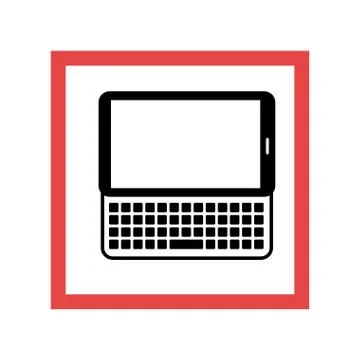 Square frame with black contour tablet with keyboard Illustrazione stock