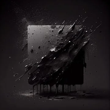A square frame with black paint splashes on black background. Stock Illustration