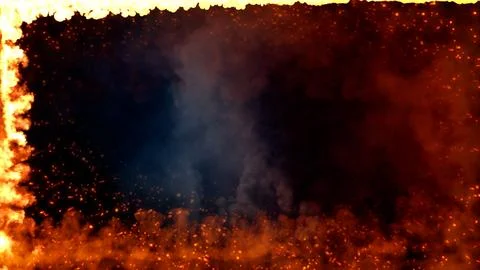 Square frame of blazing smoke with fire and sparks - abstract 3D rendering 스톡 일러스트