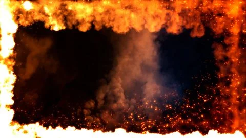 Square frame of blazing smoke with fire and sparks - abstract 3D illustration 스톡 일러스트