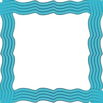 Square frame with blue waves. White background. Illustrazione stock