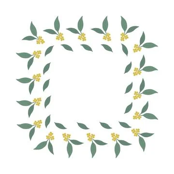 Square Frame border with Leaves and Yellow Flowers Osmanthus Mid Autumn Festival Stock Illustration