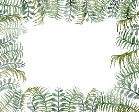 Square frame border of tropical leaves on a white background Stock Illustration