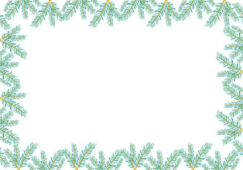 Square frame with branches of coniferous trees for invitations, greeting cards. Stock Illustration