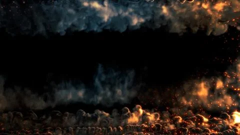 Square frame of burning smoke with fire and sparks - abstract 3D rendering Illustrazione stock