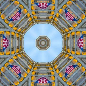 Square frame Capital building columns and flags in circle 스톡 사진