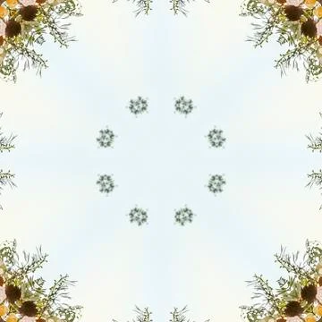 Square frame Circular floral design made from flowers at a wedding in California 写真素材