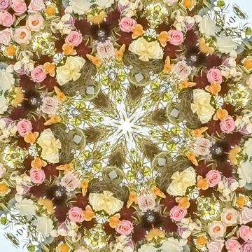 Square frame Circular geometric flower design with floral colors at a wedding 写真素材
