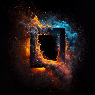 A square frame in the clash of ice and fire on black background. 스톡 일러스트