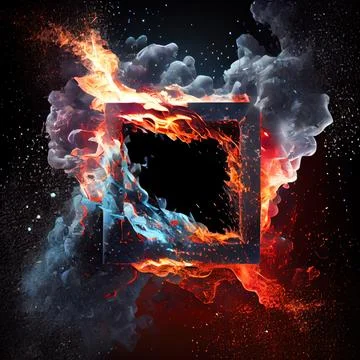 A square frame in the clash of ice and fire on black background. 스톡 일러스트