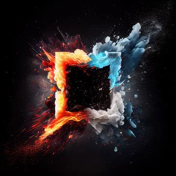 A square frame in the clash of ice and fire on black background. 스톡 일러스트