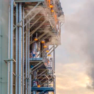 Square frame Close up of building at a power plant in Utah Valley with cloudy Fotos de archivo