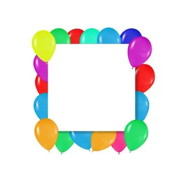 Square frame of colorful balloons in the style of realism. to design cards Stock Illustration