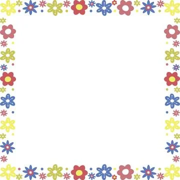 Square frame with colorful flower elements. Trendy graphic template. Cute e.. Stock Illustration