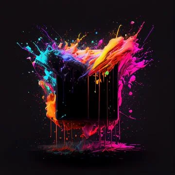 A square frame with colorful paint splashes on black background. 스톡 일러스트