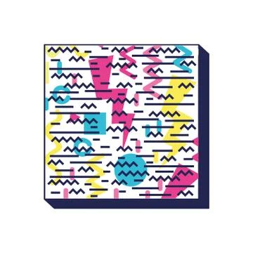 Square frame colorfull figures and lines ninetys pattern Illustrazione stock