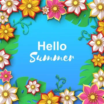 Square frame consists of Paper cut flowers, Origami concept, Vector card Illustrazione stock