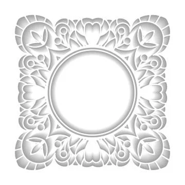 Square frame in cut of paper style with round empty space for your design. Stock Illustration
