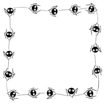 Square Frame of cute little spiders with eyes on web. Halloween vector backgr Stock Illustration