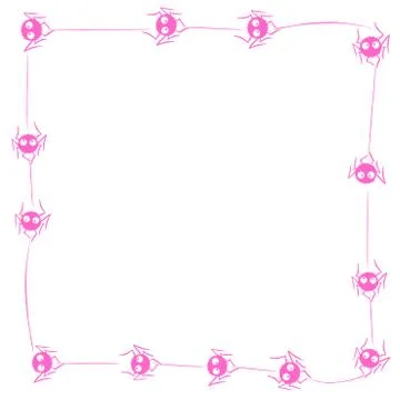 Square Frame of cute little spiders with eyes on web. Halloween vector backgr Stock Illustration