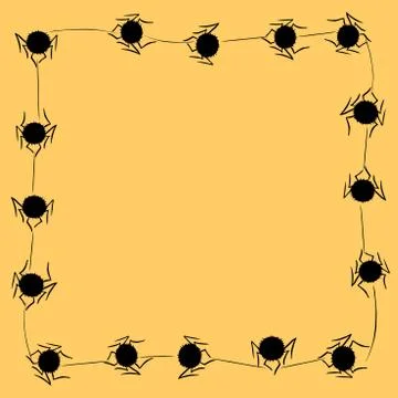 Square Frame of cute little spiders with eyes on web. Halloween vector backgr Stock Illustration