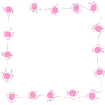 Square Frame of cute little spiders. Halloween vector background. Pink and wh Stock Illustration