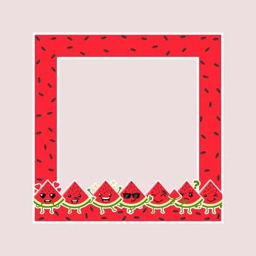Square Frame with Cute Watermelon Slice Characters Stock Illustration