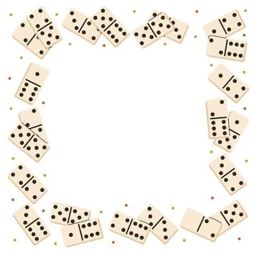 Square frame decorated with fun domino game pieces and tiny dot accents. Stock Illustration
