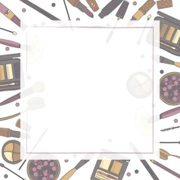 Square frame of decorative cosmetics, with place for text. Hand drawn style Stock Illustration