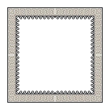 Square frame with decorative key, wavy Greek ornament. Greek meander. Square Stock Illustration