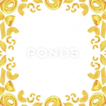 A square frame of different types of Italian pasta for designing menus ...