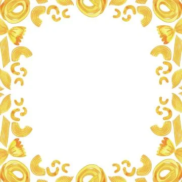 A square frame of different types of Italian pasta for designing menus Stock Illustration