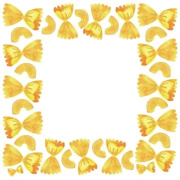 A square frame of different types of Italian pasta for designing menus Illustrazione stock