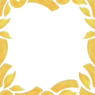 A square frame of different types of Italian pasta for designing menu Illustrazione stock