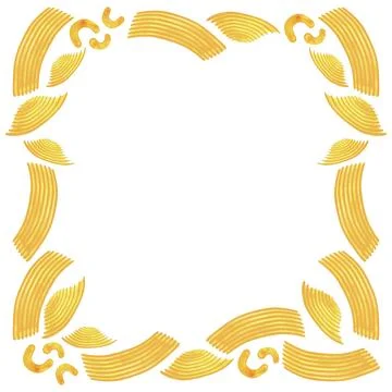 A square frame of different types of Italian pasta for designing menu Stock Illustration